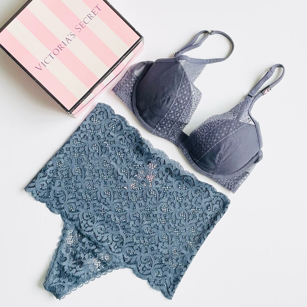 32D SMALL Victoria’s Secret steel blue bra set